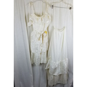 Vtg NWT 70s Tiered Ruffled Lace Short Maxi Dress Victorian Cream Diamonds Run 5